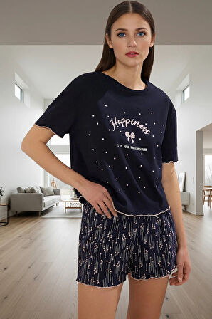 Kadın Yazlık Çilek Desenli Pamuklu Pijama Takımı Rahat Kalıp Baby Overloklu Zarif Tasarım Yüksek Kalite