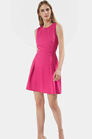 A Line Mini Keten Görünümlü Polyester Elbise Yazlık Günlük Tarz Kullanım İçin