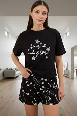 Kadın Kısa Kollu Bisiklet Yaka Pamuklu Pijama Takımı Şık Görünüm Mükemmel Uyum Modern Stil