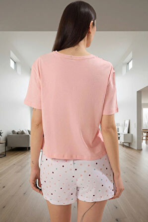 Kadın Kalpli Desenli Pamuklu Pijama Takımı Rahat ve Şık Homewear Özenle Seçilmiş