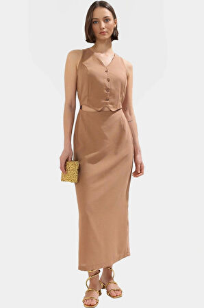 Kadın A Kesim Midi Dokuma Elbise Yaz Günlük Şık Uzun Ömürlü Mükemmel Uyum Görünüm