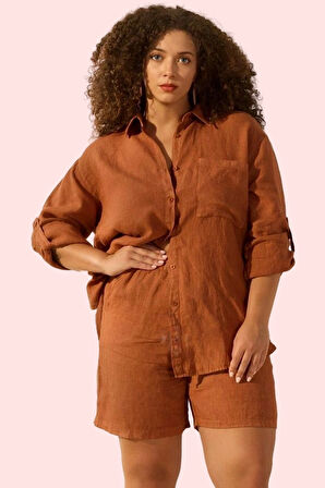 Kadın Büyük Beden Keten Gömlek Rahat Kalıp Günlük Stil Hafta Sonu Yaz Aylarının Vazgeçilmezi