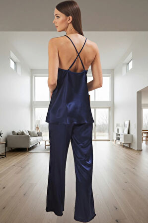 Kadın Saten Pijama Takımı İnce Askılı Fırfırlı Rahat Ev Giyim Seti Premium Kalite