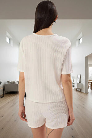 Kadın Rahat Örme Pijama Takımı Şortlu Kısa Kollu Yazlık Modern Stil Günlük Kullanım İçin