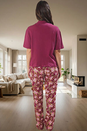 Kadın Kısa Kollu Bisiklet Yaka Pamuklu Pijama Takımı Rahat Ve Şık Dayanıklı Malzeme