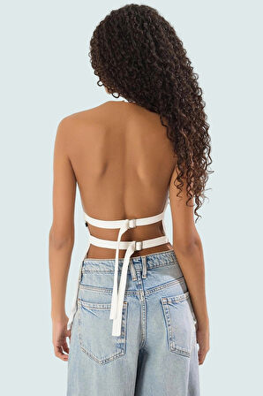 Şık Fitted Dokuma Bluz Halter Yaka Kolsuz Yazlık Yüksek Kalite Kaliteli İşçilik