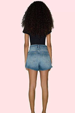 Kadın Yüksek Bel Geniş Paça Denim Şort City Kalıp Pamuklu Günlük Kullanım Kaliteli Malzeme