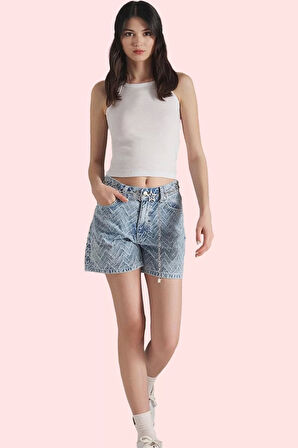 Kadın Denim City Short Geniş Paça Yüksek Bel Şort Pamuk Günlük Kullanım Yaz Aylarının Vazgeçilmezi