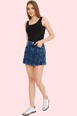 Kadın Denim Şort Etek Yüksek Bel Geniş Paça Pamuklu Yazlık Günlük Yaz Aylarının Vazgeçilmezi