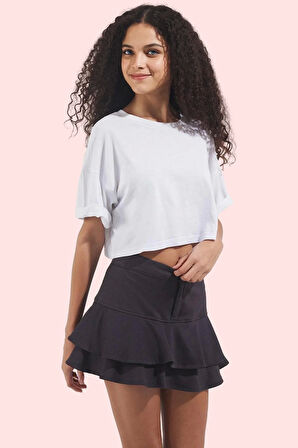 Kadın Mini Örme Şort Etek Fırfırlı Beli Lastikli Kısa Boy Yaz Aylarının Vazgeçilmezi Günlük Kullanım