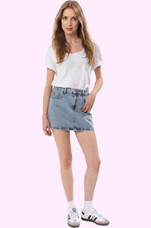 Kadın Denim Mini Etek Basic Siluet Pamuk Günlük Kombinler Hafta Sonu Yaz Aylarının Vazgeçilmezi