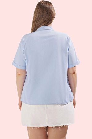 Kadın Büyük Beden Gömlek Taş Detaylı Kısa Kol Yazlık Günlük Hafta Sonu Yaz Aylarının Vazgeçilmezi