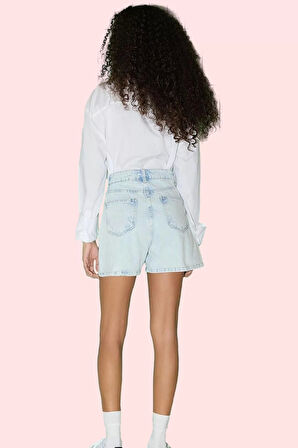 Kadın Yüksek Bel Geniş Paça Denim Şort Baskılı Kiraz Desenli Pamuklu Günlük Kombinler Hafta Sonu