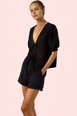 Kadın Keten Gömlek V Yaka Kısa Kollu Düz Desen Günlük Yaz Özel Günler Stilin Buluştuğu Yer