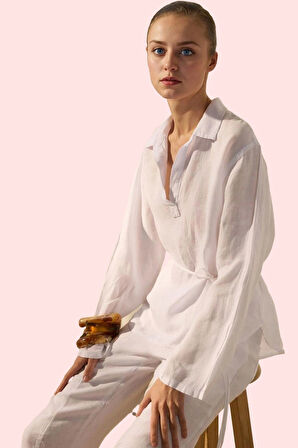 Kadın Bağlama Detaylı Basic Keten Gömlek Günlük Şıklık Hafta Sonu Yaz Aylarının Vazgeçilmezi