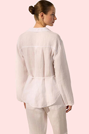 Kadın Bağlama Detaylı Basic Keten Gömlek Günlük Şıklık Hafta Sonu Yaz Aylarının Vazgeçilmezi