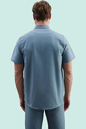 Erkek Regular Fit Kareli Dokulu Kısa Kollu Gömlek Pamuk Günlük Kullanım Yaz Aylarının Vazgeçilmezi