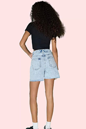 Kadın Yüksek Bel Geniş Paça Denim Şort Pamuk Günlük Kombinler Hafta Sonu Dayanıklı Malzeme