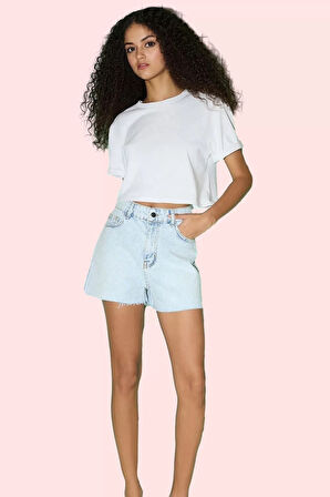 Kadın Denim Şort Yüksek Bel Geniş Paça Yazlık Günlük Kombinler Hafta Sonu Kaliteli Malzeme