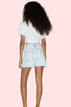 Kadın Denim Şort Yüksek Bel Geniş Paça Yazlık Günlük Kombinler Hafta Sonu Kaliteli Malzeme