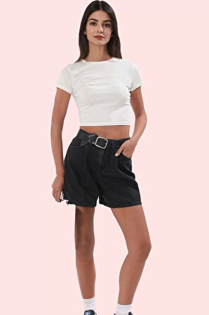 Kadın Denim Bermuda Şort Geniş Paça Yüksek Bel Pamuk Günlük Kullanım Yaz Aylarının Vazgeçilmezi