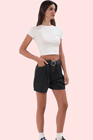 Kadın Denim Bermuda Şort Geniş Paça Yüksek Bel Pamuk Günlük Kullanım Yaz Aylarının Vazgeçilmezi