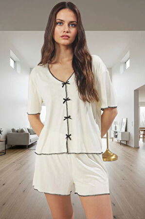 Kadın Yazlık Pijama Takımı Kaşkorse Örme Rahat Ev Giysisi Günlük Kullanım İçin Kaliteli İşçilik