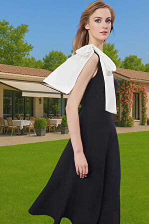 Tek Omuzlu Fiyonklu Midi Abiye Elbise Dokuma Kumaş Mezuniyet Elbisesi Şık Görünüm Şık Görünüm