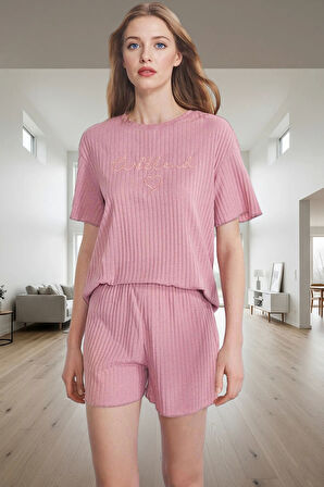 Kadın Örme Pijama Takımı Regular Kalıp Kısa Kol Boru Paça Premium Kalite Şık Görünüm