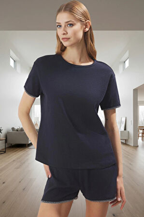 Kadın Waffle Kumaş Kısa Kollu Pijama Takımı Yazlık Rahat Homewear Günlük Kullanım İçin