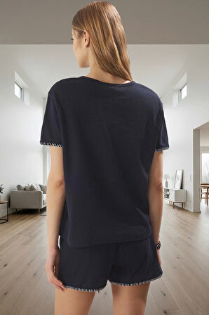 Kadın Waffle Kumaş Kısa Kollu Pijama Takımı Yazlık Rahat Homewear Günlük Kullanım İçin