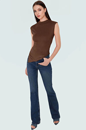 Asimetrik Kolsuz Bluz Viskoz Elastan Yazlık Fitted Dik Yaka Şık Görünüm Günlük Kullanım İçin