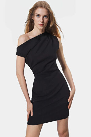 Asimetrik Yaka Mini Bodycon Dokuma Elbise Yazlık Şık Özenle Seçilmiş Dayanıklı Malzeme