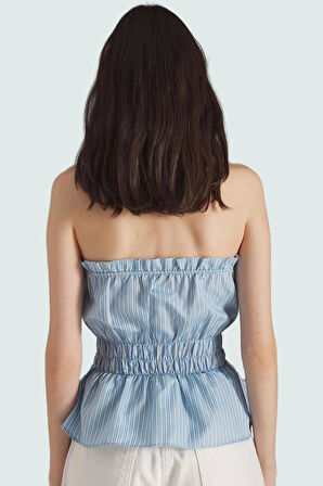 Şık Çizgili Straplez Fitted Terrycotton Bluz Profesyonel Görünüm Özenle Seçilmiş Uzun Ömürlü