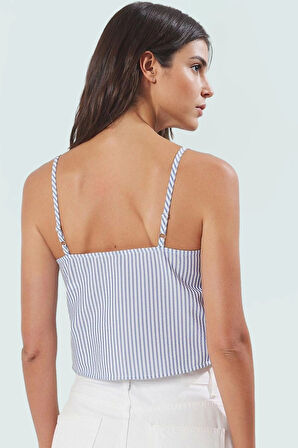 Şık Çizgili Basic Bluz Fiyonk Detaylı Yazlık Zarifane Tasarım Uzun Ömürlü