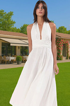 Yazlık Kadın Midi Boy Pamuklu Plaj Elbisesi Bağlamalı Tek Kol Yüksek Kalite Profesyonel Görünüm