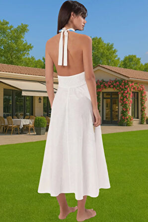 Yazlık Kadın Midi Boy Pamuklu Plaj Elbisesi Bağlamalı Tek Kol Yüksek Kalite Profesyonel Görünüm