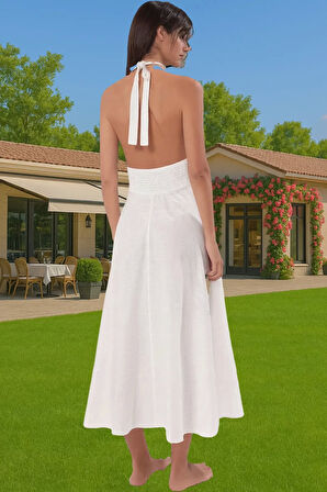 Yazlık Kadın Midi Boy Pamuklu Plaj Elbisesi Bağlamalı Tek Kol Yüksek Kalite Profesyonel Görünüm