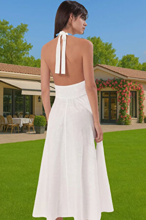 Yazlık Kadın Midi Boy Pamuklu Plaj Elbisesi Bağlamalı Tek Kol Yüksek Kalite Profesyonel Görünüm