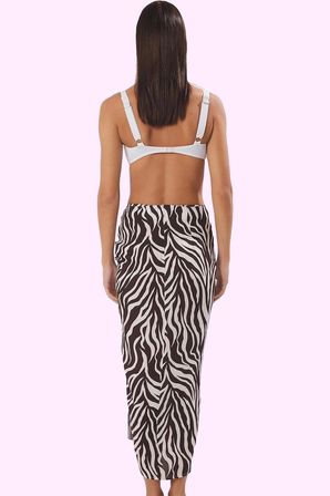 Kadın Zebra Desenli Maxi Etek Büzgü Detay Viskoz Yazlık Plaj Günlük Kullanım Modern Tasarım