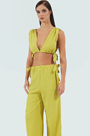 Kadın Pamuklu Dokuma Plaj Bluz Pantolon Takımı Rahat Yaz Kombinleri İçin Modern Stil