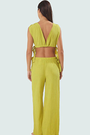 Kadın Pamuklu Dokuma Plaj Bluz Pantolon Takımı Rahat Yaz Kombinleri İçin Modern Stil