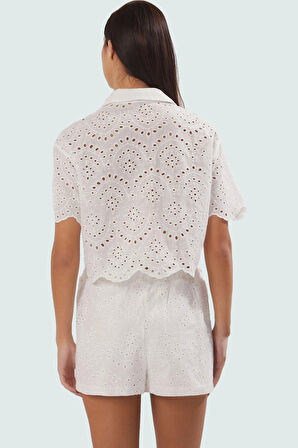 Yazlık Kısa Kollu Brode Pamuklu Şort Takım Plaj Modern Stil Konforlu Kesim Premium Kalite