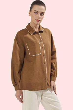 Kadın Oversize Keten Görünümlü Gömlek Uzun Kollu Günlük Stil Hafta Sonu Yaz Aylarının Vazgeçilmezi