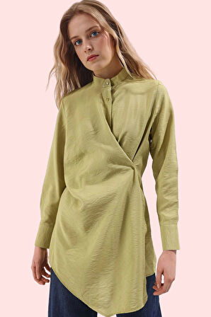 Kadın Bisiklet Yaka Uzun Kollu Dokuma Gömlek Renk Günlük Stil Hafta Sonu Dayanıklı Malzeme