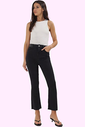 Kadın Yüksek Bel Geniş Paça Denim Pantolon Regular Boy Flare Kesim Günlük Stil Özel Günler