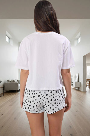 Kadın Kısa Kollu Bisiklet Yaka Pamuklu Pijama Takımı Konforlu Kesim Yüksek Kalite