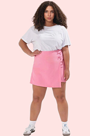 Kadın Büyük Beden Fiyonklu Kısa Dokuma Şort Etek Günlük Stil Hafta Sonu Yaz Aylarının Vazgeçilmezi