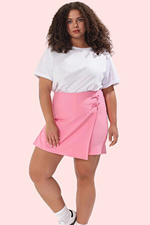 Kadın Büyük Beden Fiyonklu Kısa Dokuma Şort Etek Günlük Stil Hafta Sonu Yaz Aylarının Vazgeçilmezi