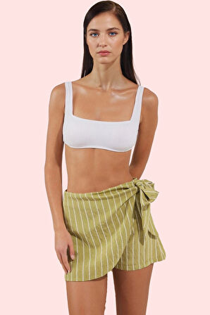 Kadın Şort Etek Yazlık Dokuma Dar Paça Çizgili Bağlama Detaylı Plaj Yaz Aylarının Vazgeçilmezi